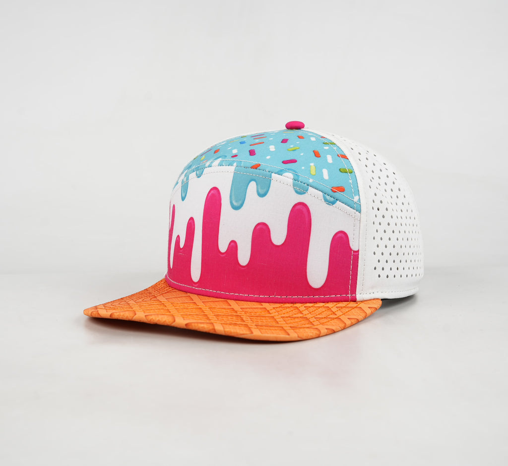 Multicolor, Aqua & Pink Sweet Treat Flat Bill Snapback – White Back