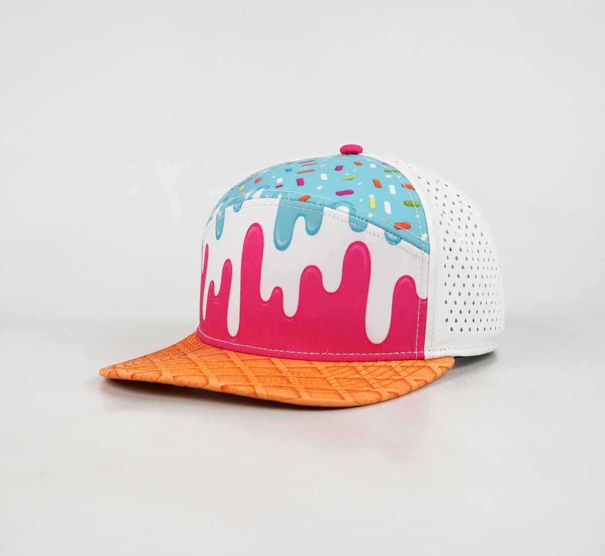 Multicolor, Aqua & Pink Sweet Treat Flat Bill Snapback – White Back