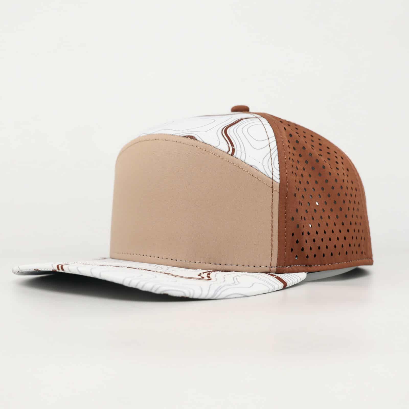 tan front with brown and white topo and brown back