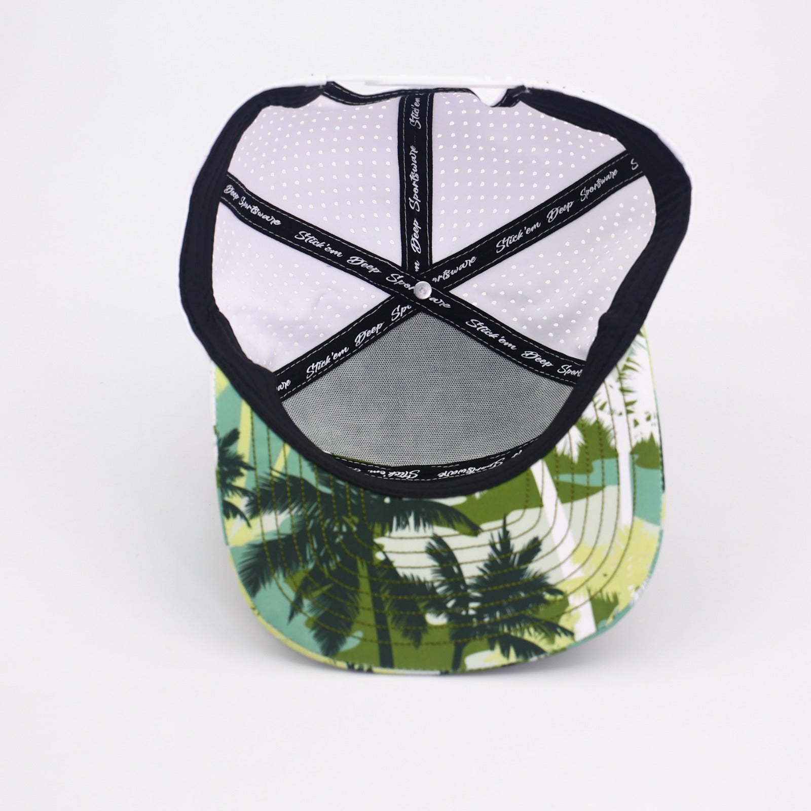 green front with palm trees and white back