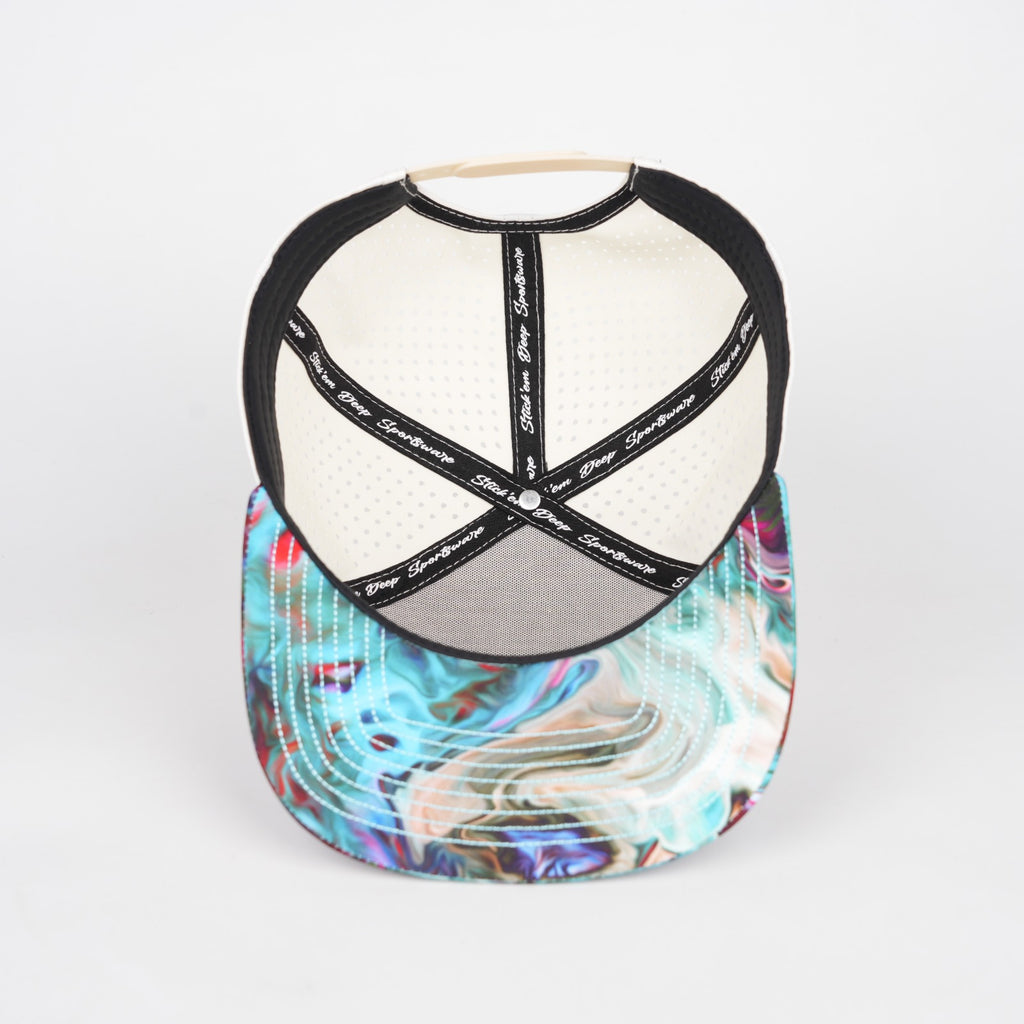 white front with light tan back and multi-colored marble