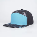 Stick'em Deep Aqua & White Tropical Flat Bill Snapback – Black Back — front view