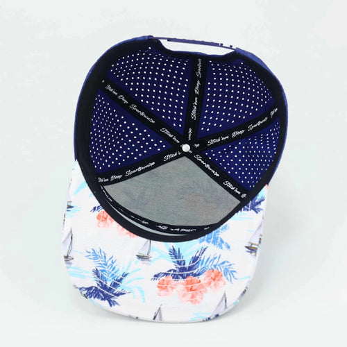 Stick'em Deep Baby Blue, Orange & White Tropical Flat Bill Snapback – Navy Blue Back — back view