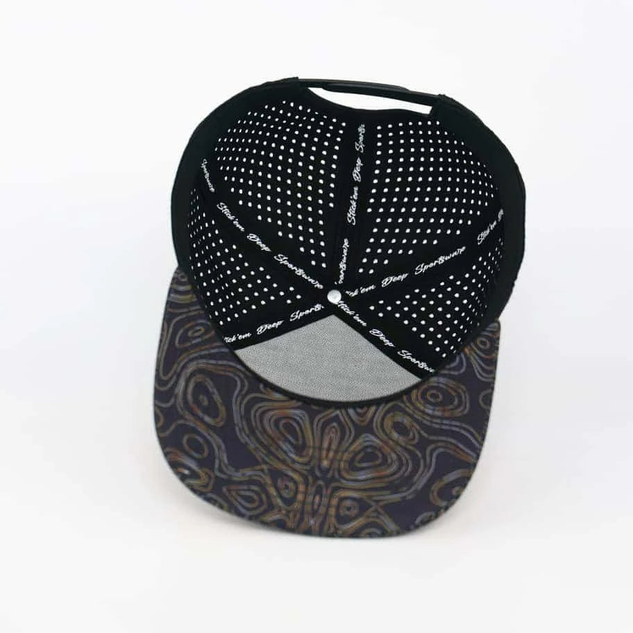 Stick'em Deep Black & Brown / Tan Topographic Flat Bill Snapback – Black Back — back view