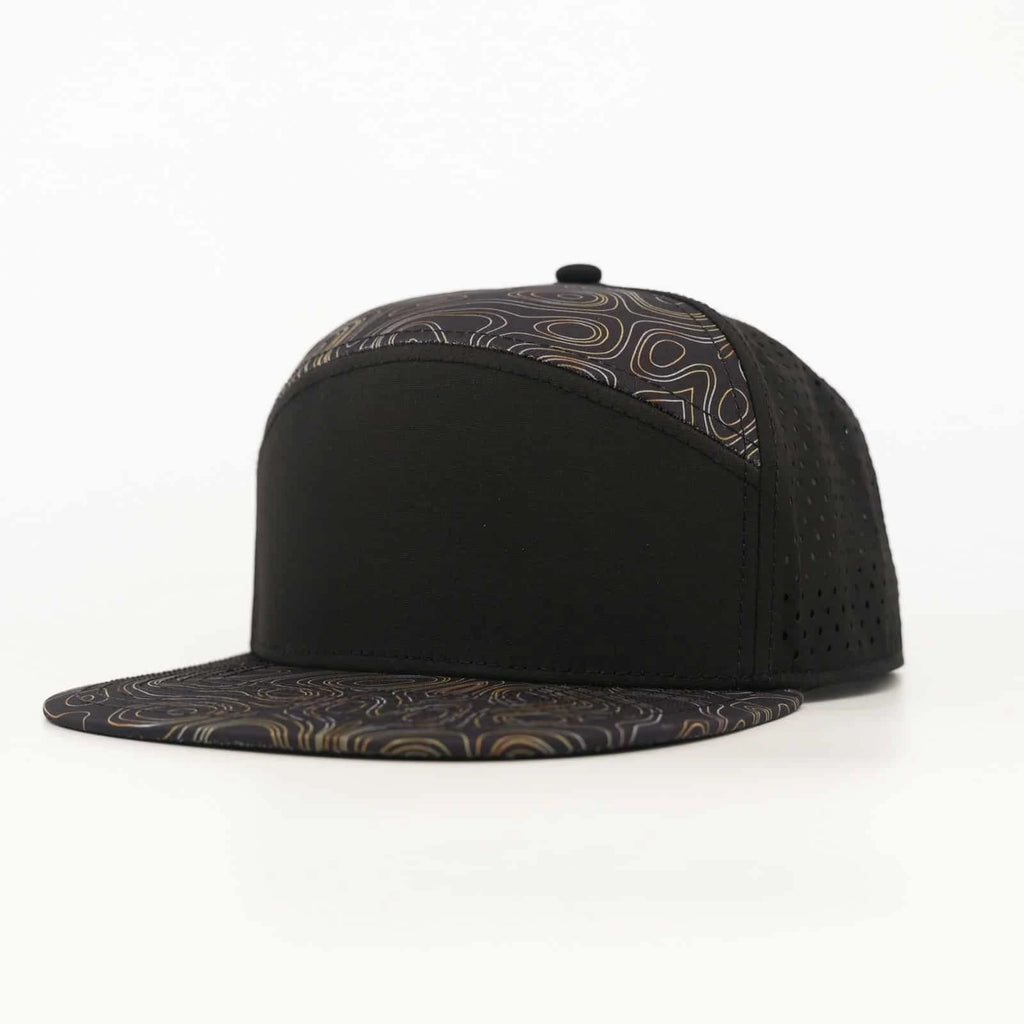 Stick'em Deep Black & Brown / Tan Topographic Flat Bill Snapback – Black Back — front view