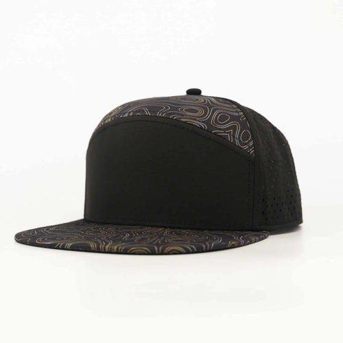 Stick'em Deep Black & Brown / Tan Topographic Flat Bill Snapback – Black Back — front view