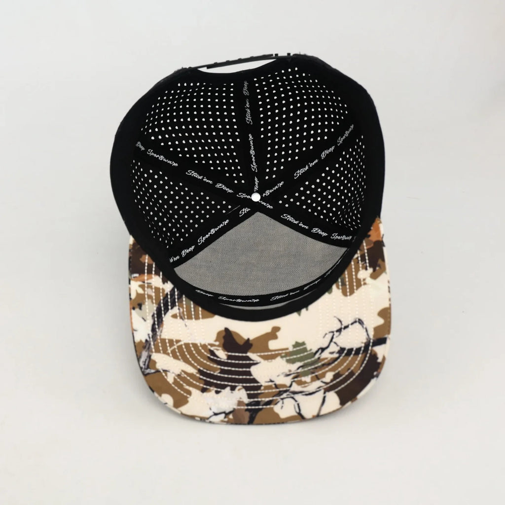 Stick'em Deep Cork-Front Multicolor Duck Camo Flat Bill Snapback – Black Back — back view