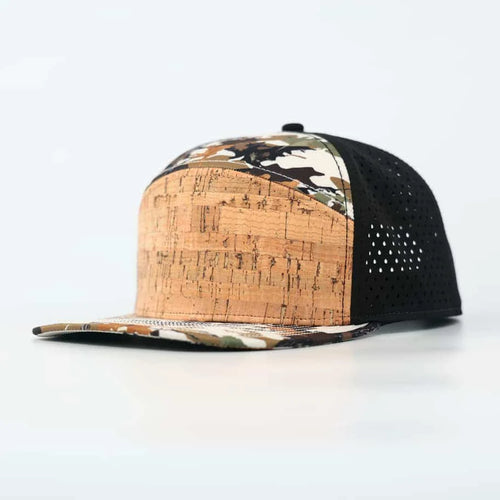 Stick'em Deep Cork-Front Multicolor Duck Camo Flat Bill Snapback – Black Back — front view