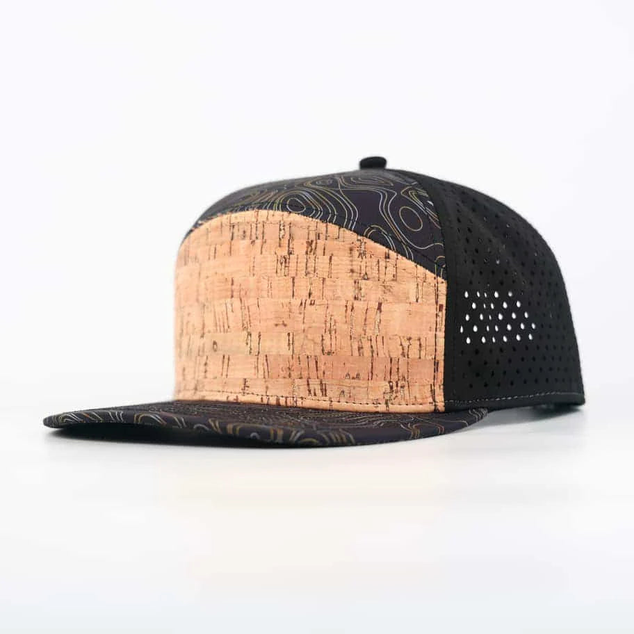 Stick'em Deep Cork-Front Topographic Flat Bill Snapback – Black Back — front view