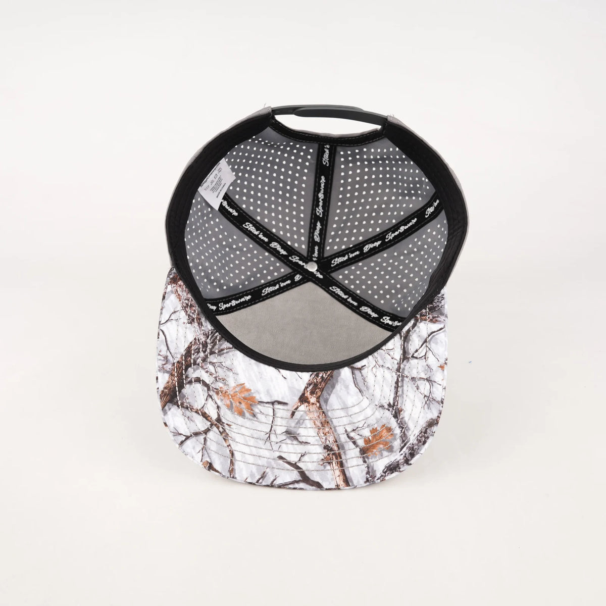 Stick'em Deep Gray, Orange & Brown Arctic Camo 7-Panel Flat Bill Snapback – Gray Back — back view