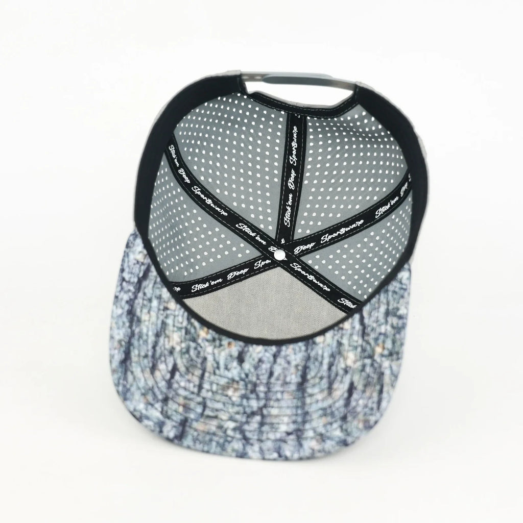 Stick'em Deep Gray Multicolor Tree Bark Camo Flat Bill Snapback – Gray Back — back view