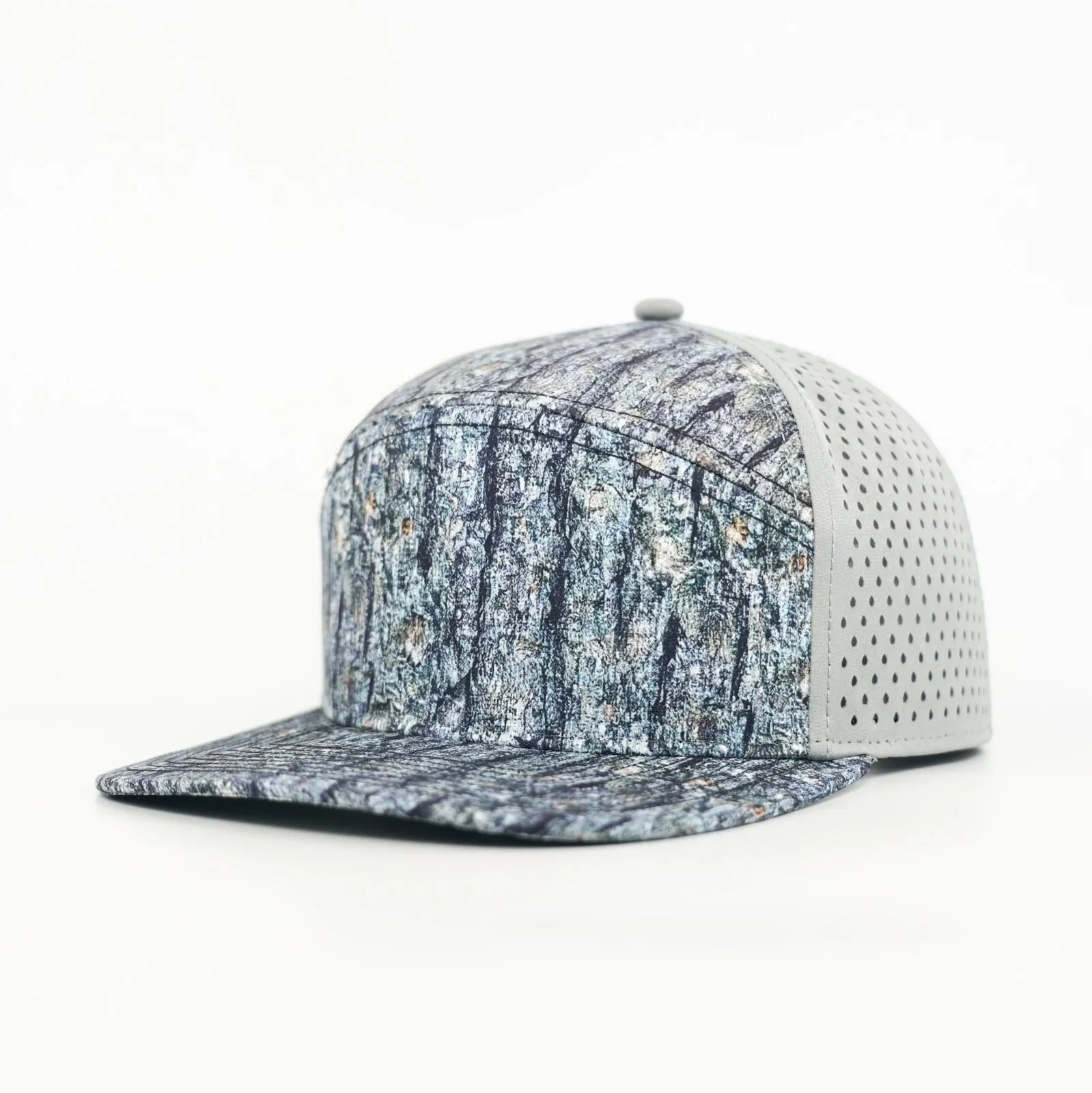 Stick'em Deep Gray Multicolor Tree Bark Camo Flat Bill Snapback – Gray Back — front view