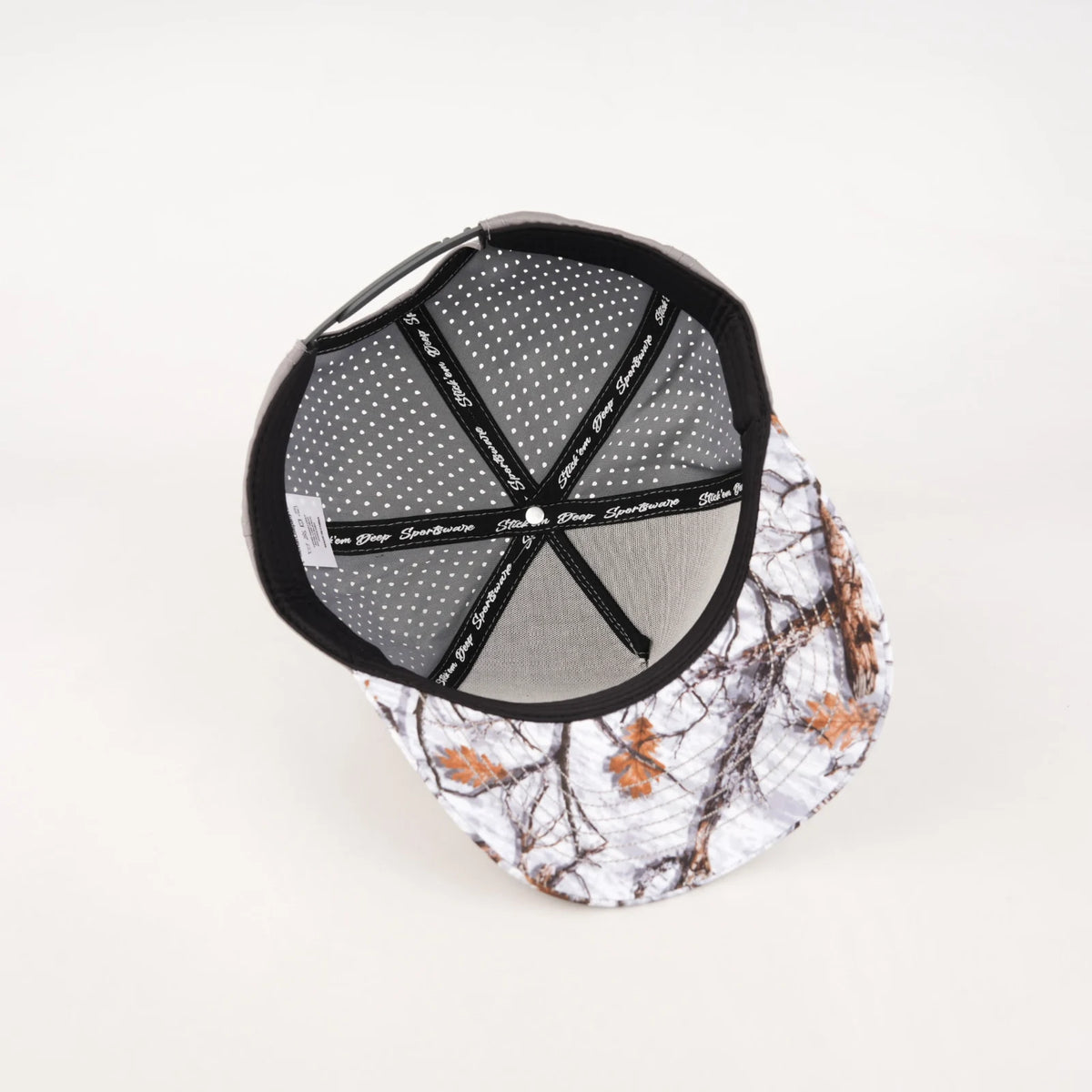 Stick'em Deep Gray, Orange & Brown Arctic Camo 5-Panel Curved Bill Snapback – Gray Back — back view