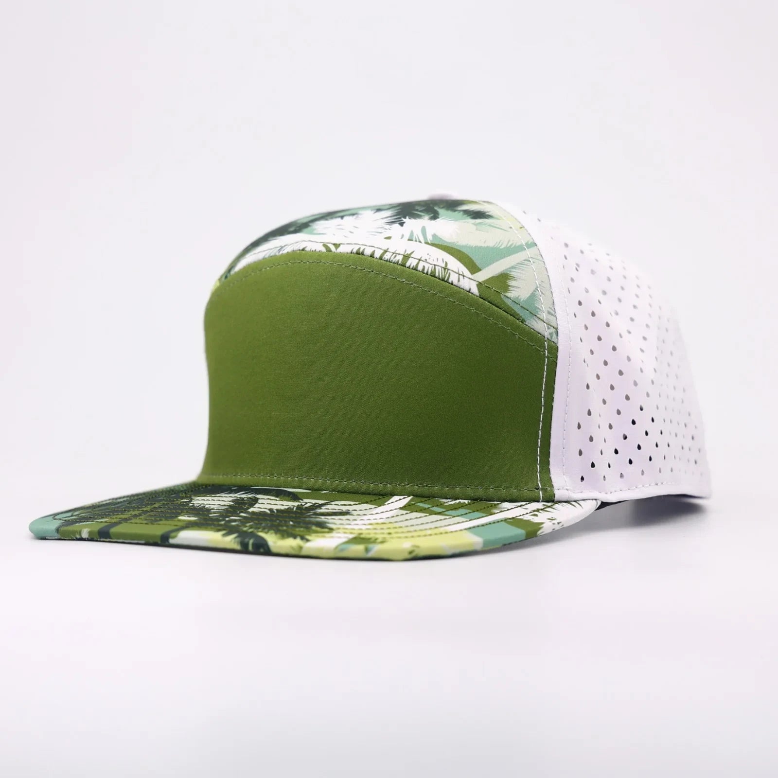 Stick'em Deep Green & Light Blue Tropical Flat Bill Snapback – White Back — front view
