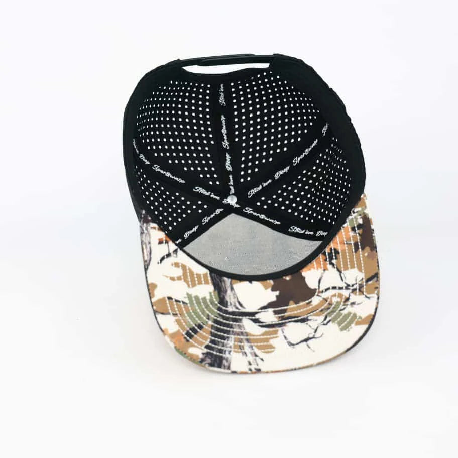 Stick'em Deep Green Multicolor Leaf Camo Flat Bill Snapback – Black Back — back view