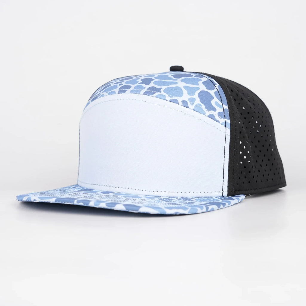 Stick'em Deep Light Blue Duck Camo Flat Bill Snapback – Black Back — front view