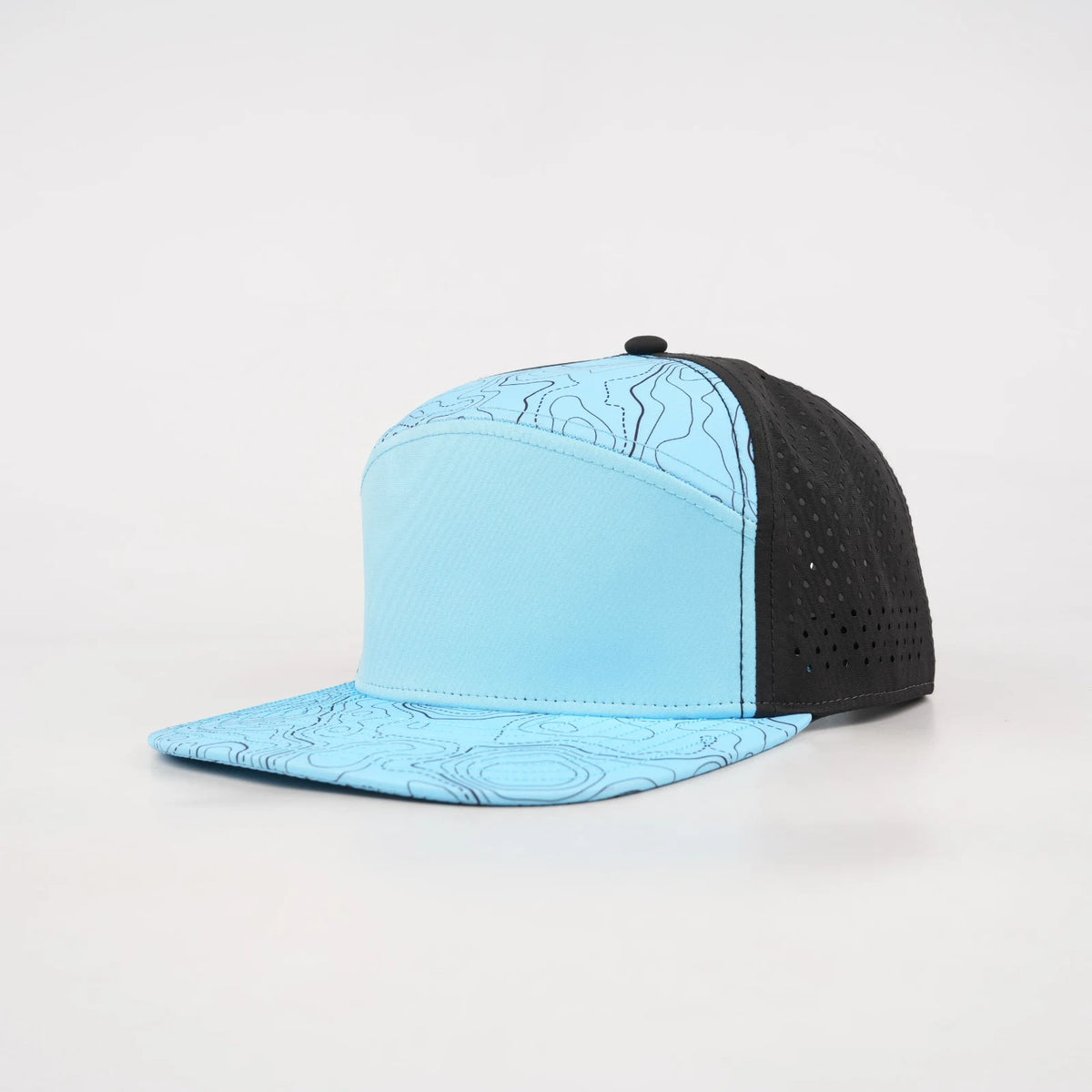 Stick'em Deep Baby Blue Topographic Flat Bill Snapback – Black Back — front view