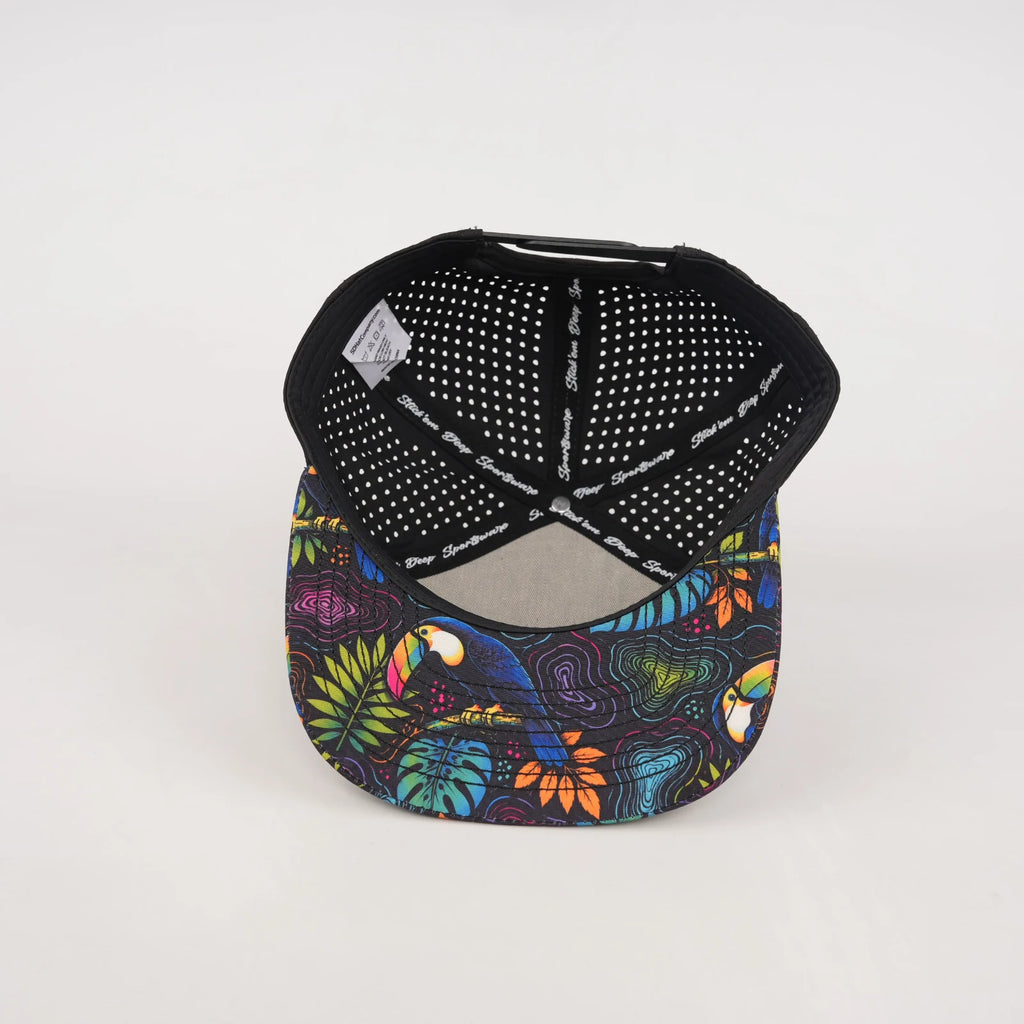 Stick'em Deep Multicolor Topographic Animal Print Tropical Flat Bill Snapback – Black Back — back view