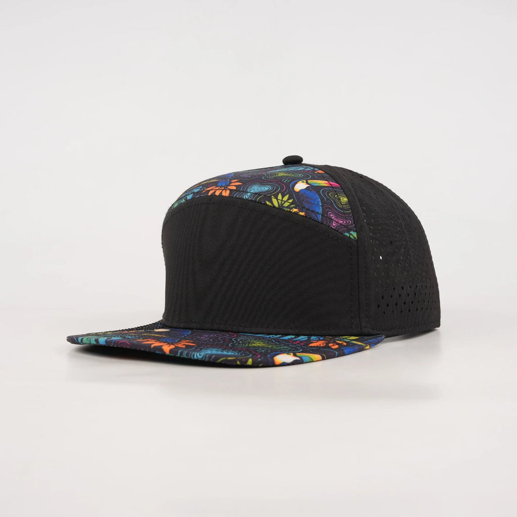 Stick'em Deep Multicolor Topographic Animal Print Tropical Flat Bill Snapback – Black Back — front view