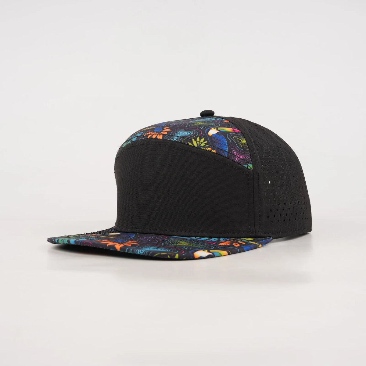 Stick'em Deep Multicolor Topographic Animal Print Tropical Flat Bill Snapback – Black Back — front view