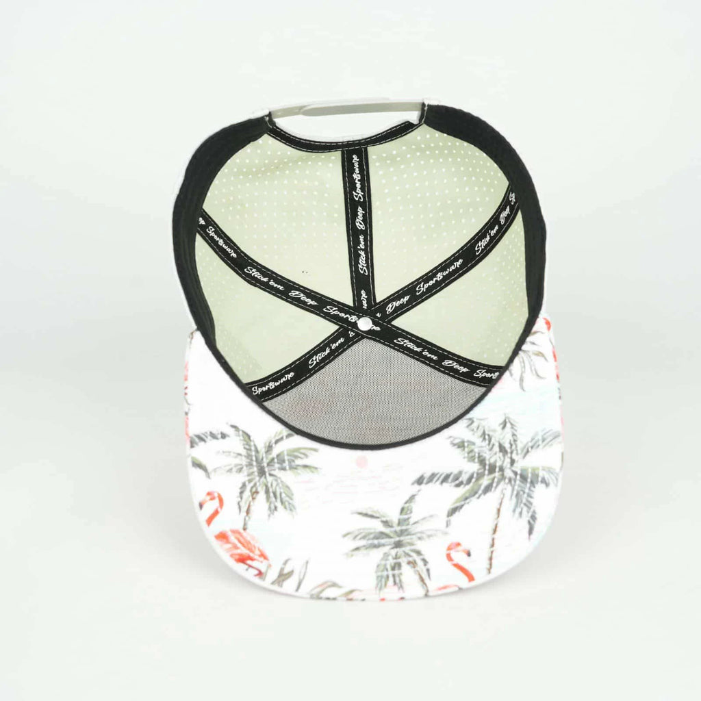 Stick'em Deep Pink & Green Tropical Flat Bill Snapback – Off-White Back — back view