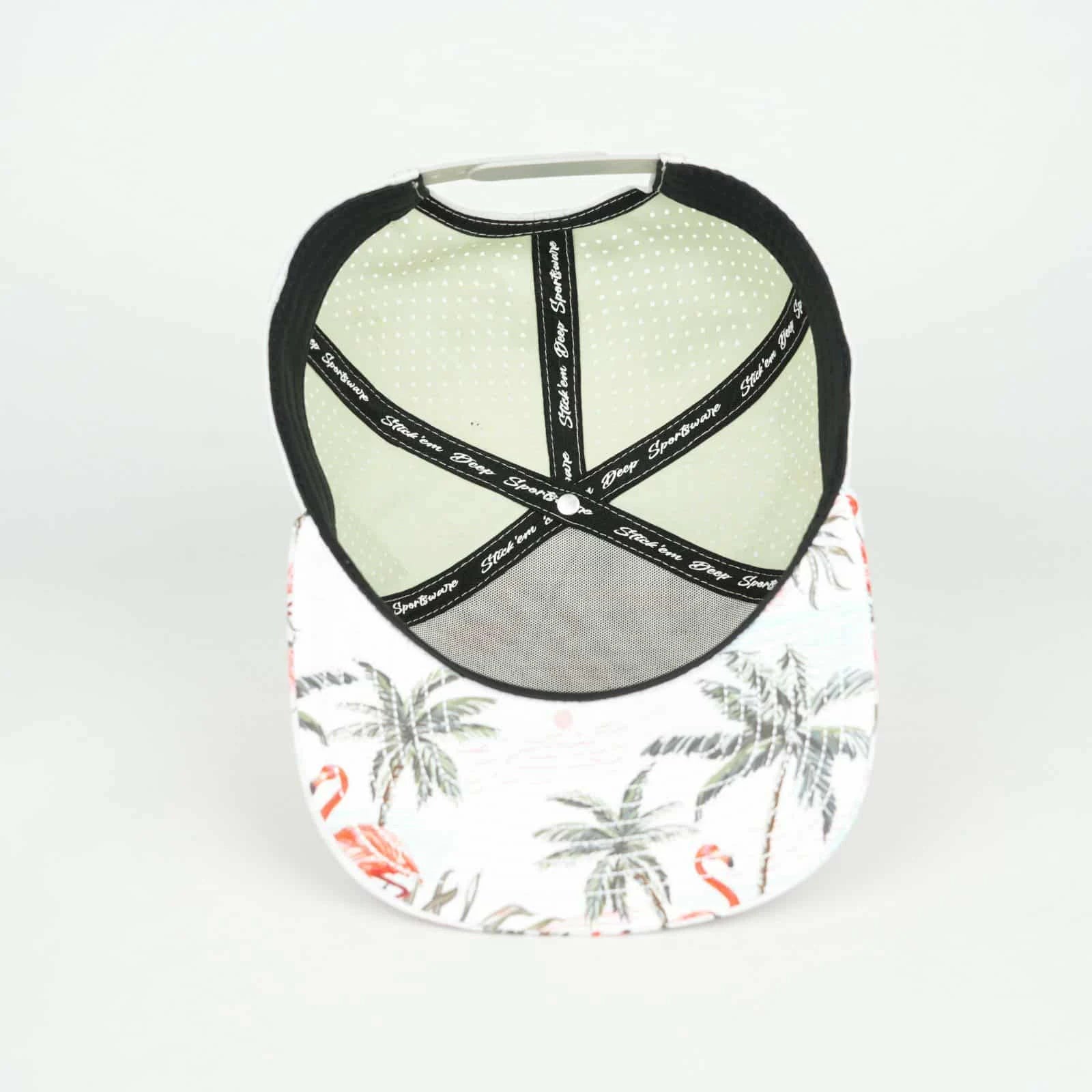 Stick'em Deep Pink & Green Tropical Flat Bill Snapback – Off-White Back — back view
