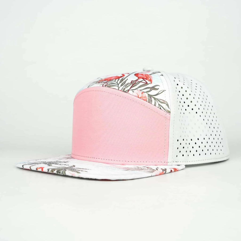 Stick'em Deep Pink & Green Tropical Flat Bill Snapback – Off-White Back — front view