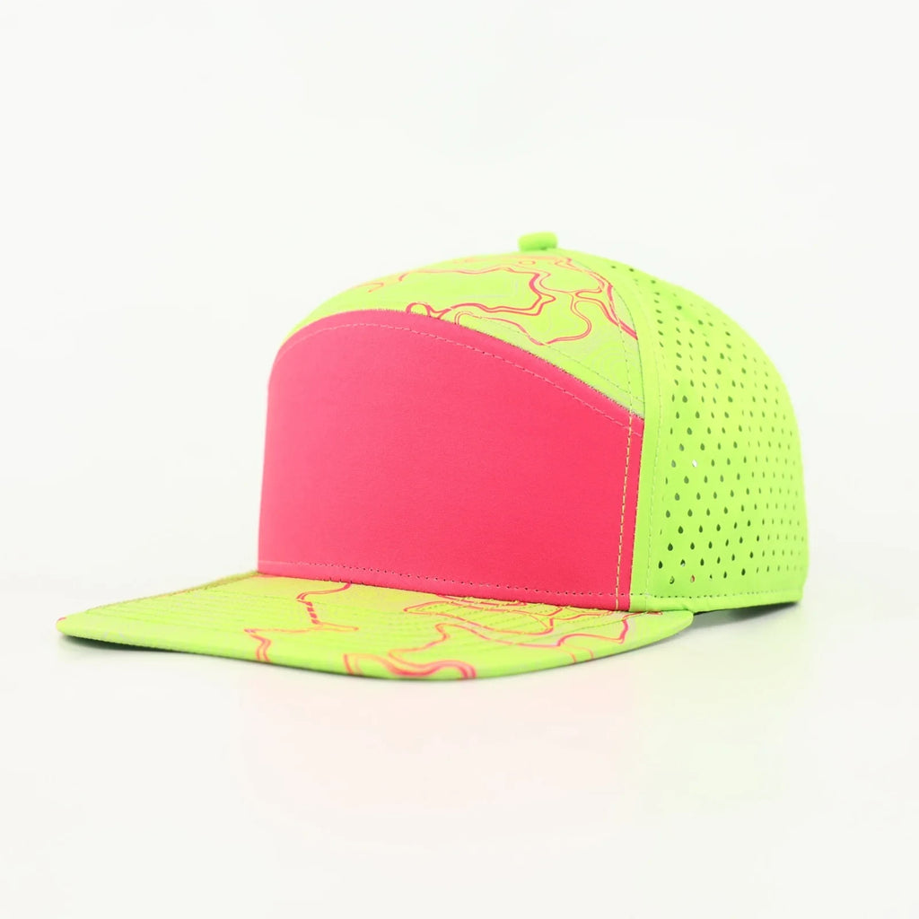 Stick'em Deep Pink Topographic Flat Bill Snapback – Neon Green Back — front view