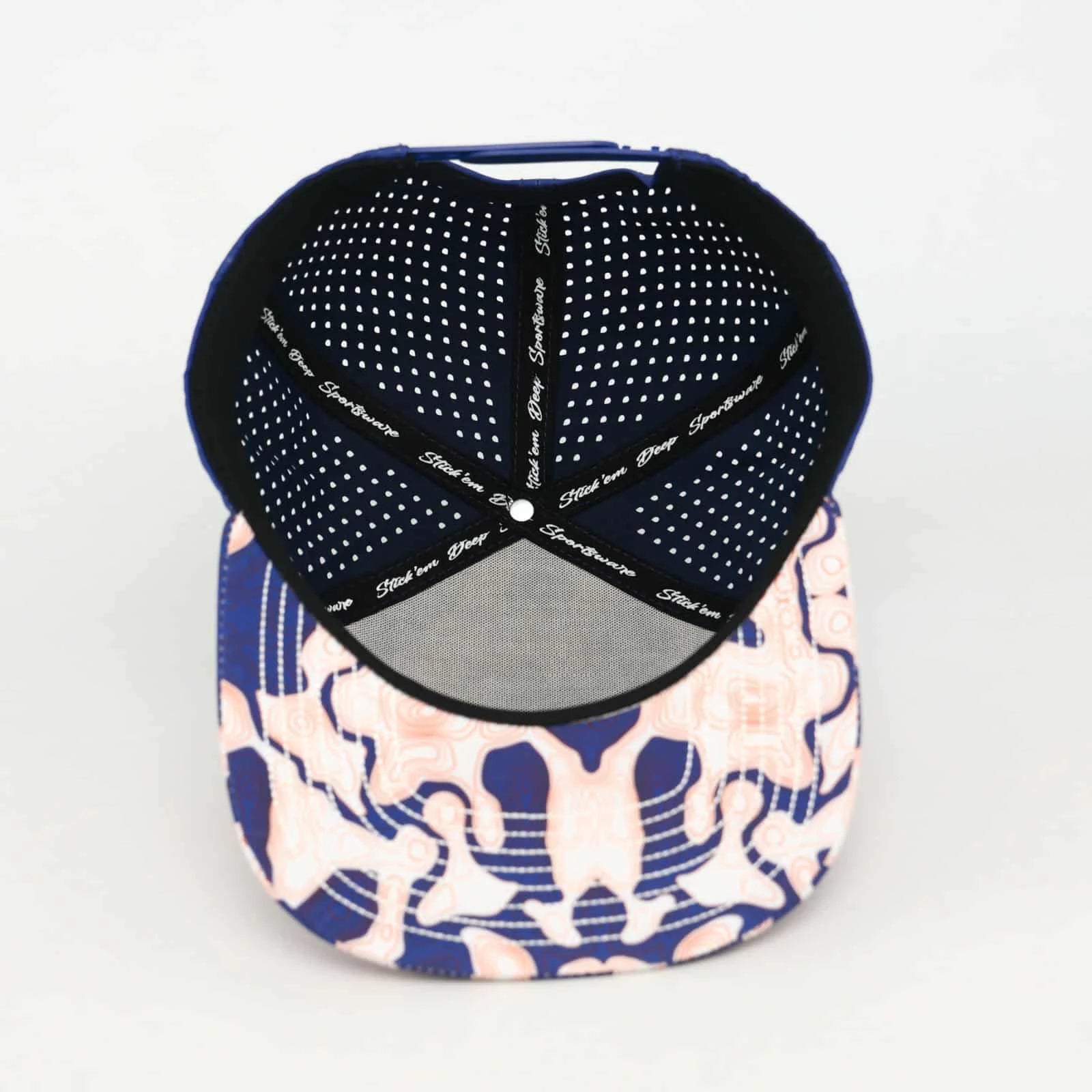 Stick'em Deep Red & White Topographic Flat Bill Snapback – Blue Back — back view