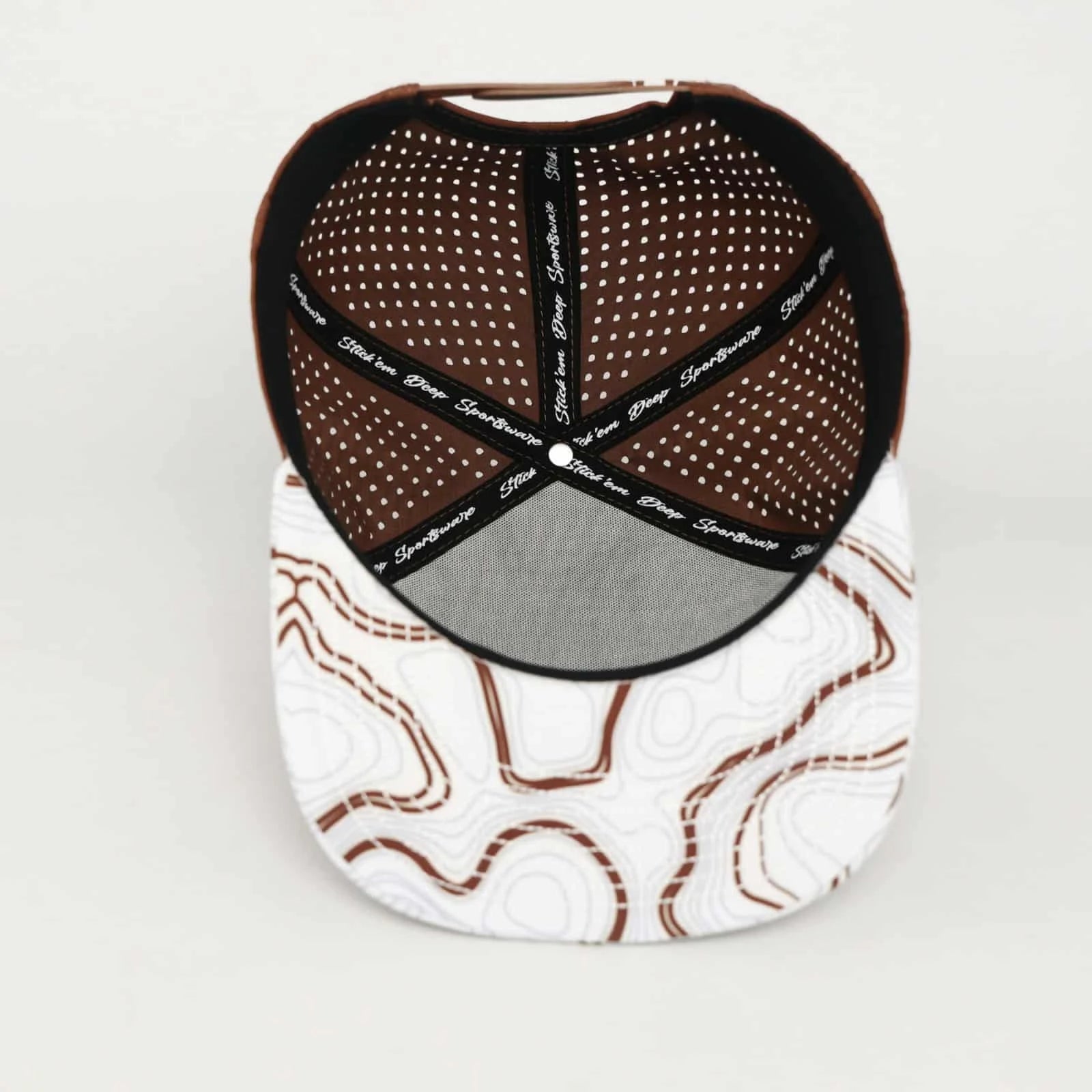 Stick'em Deep Tan & White Topographic Flat Bill Snapback – Brown Back — back view