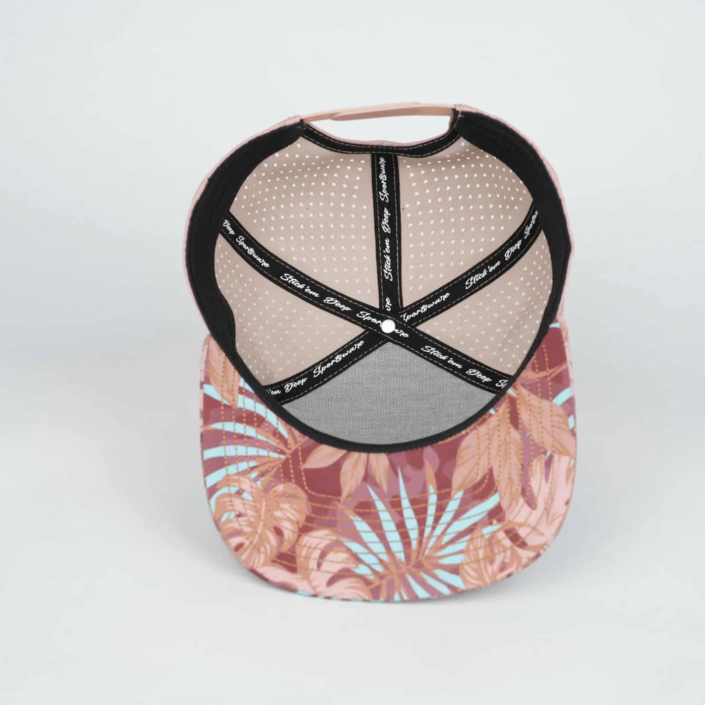 Stick'em Deep Teal, Tan & Red Tropical Flat Bill Snapback – Pink Back — back view