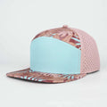 Stick'em Deep Teal, Tan & Red Tropical Flat Bill Snapback – Pink Back — front view