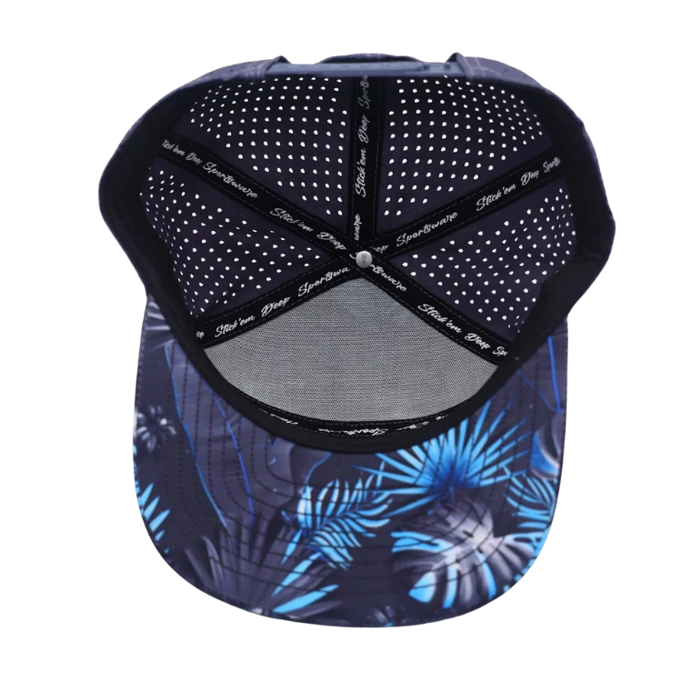 Stick'em Deep Teal & White Tropical Flat Bill Snapback – Blue Back — back view
