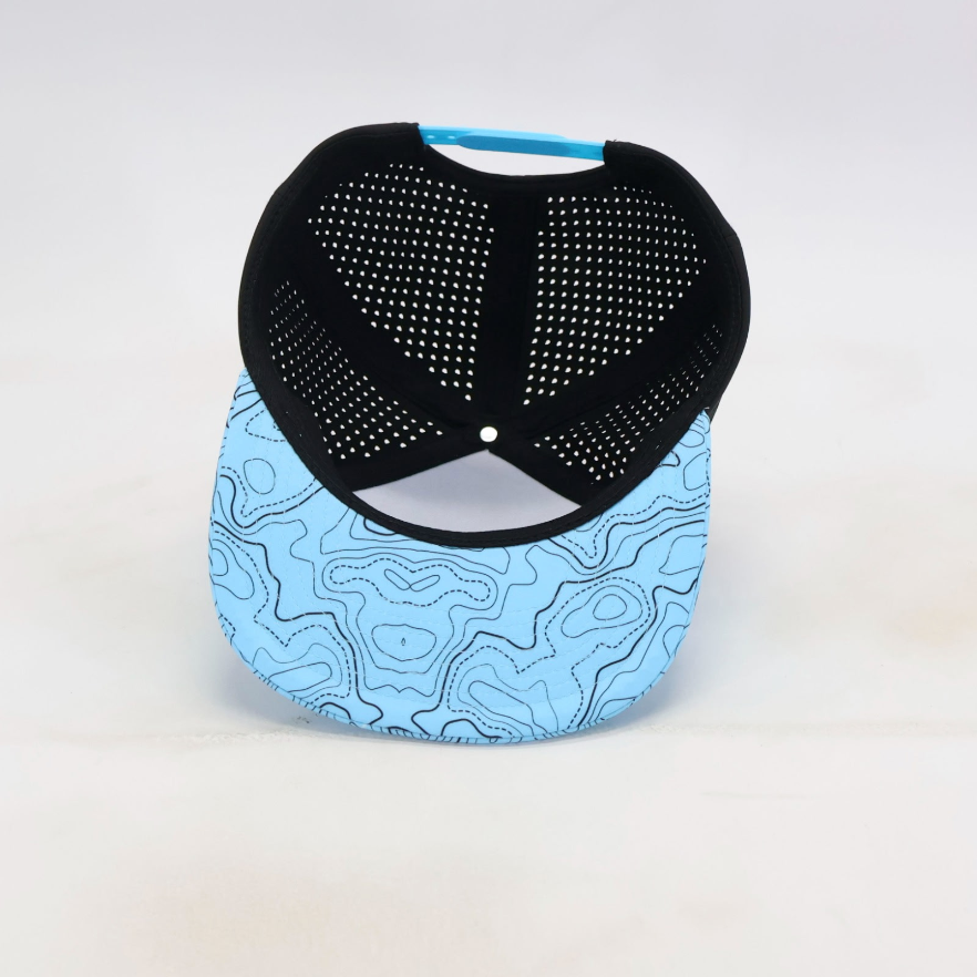 Stick'em Deep Warehouse Special – Baby Blue Topographic Flat Bill Snapback – Black Back — back view