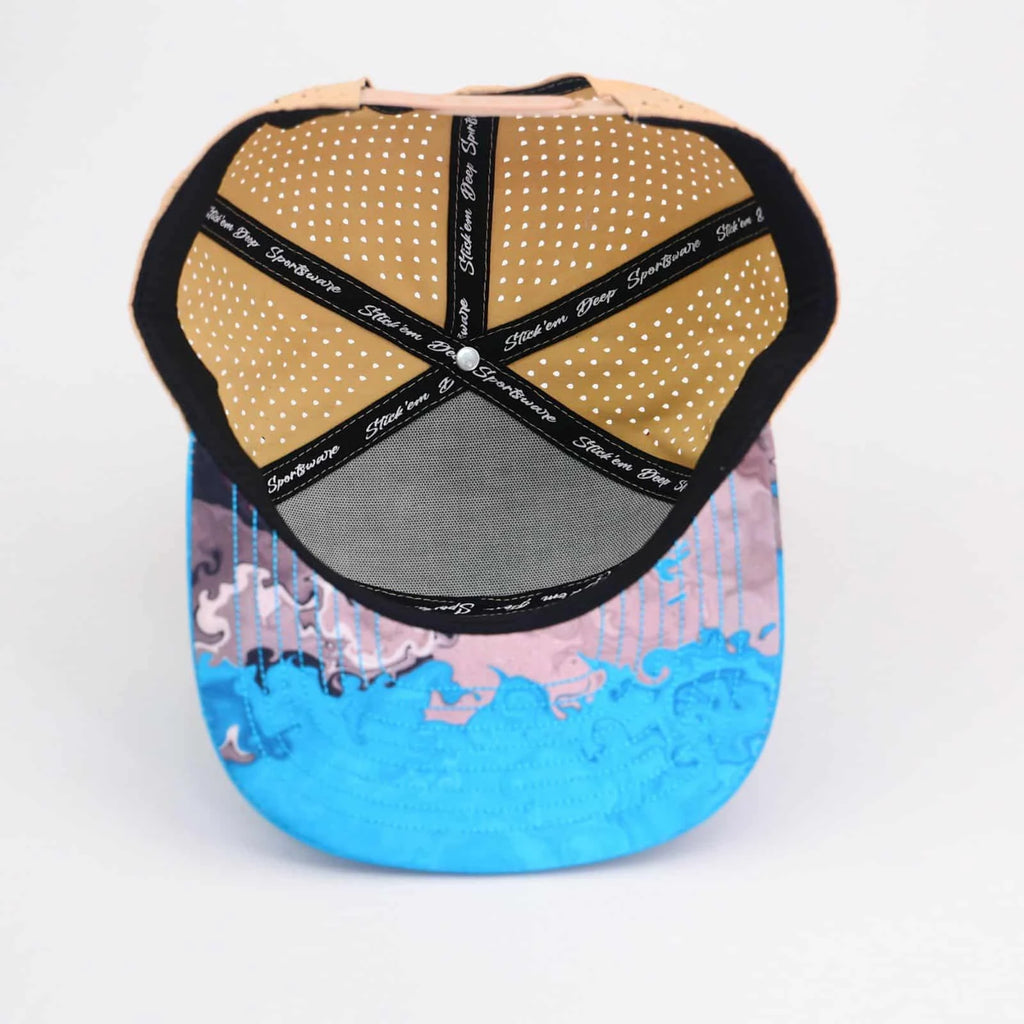 Stick'em Deep White Multicolor Marble Flat Bill Snapback – Brown / Tan Back — back view