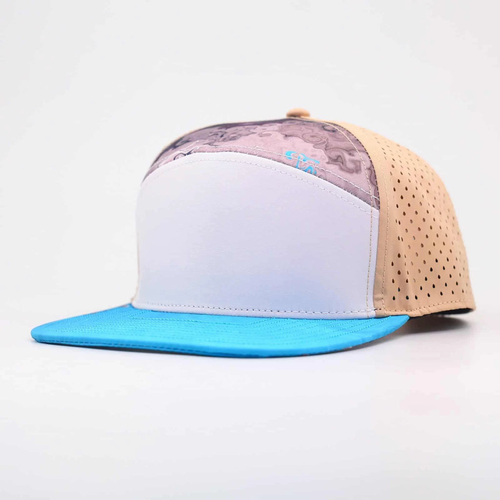 Stick'em Deep White Multicolor Marble Flat Bill Snapback – Brown / Tan Back — front view