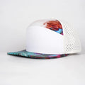 Stick'em Deep White & Multicolor Marble Flat Bill Snapback – Light Tan Back — front view