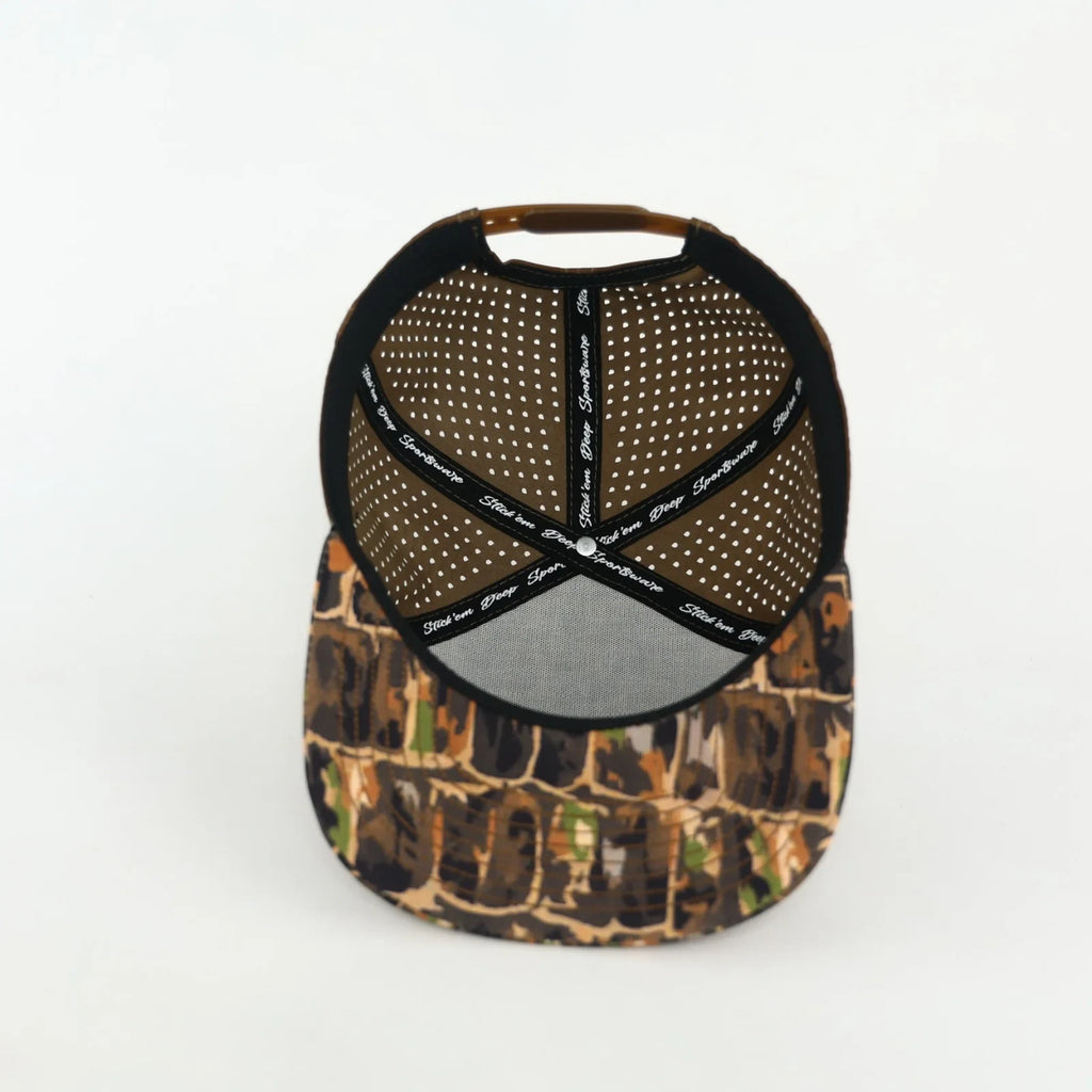 Stick'em Deep Youth Dark Green Multicolor Animal Print Alligator Camo Flat Bill Snapback – Dark Green Back — back view